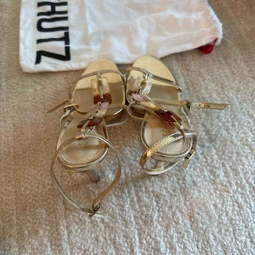Schutz Cassandra Platina Metallic Ankle Strap High Heel Sandals - Picture 6 of 6